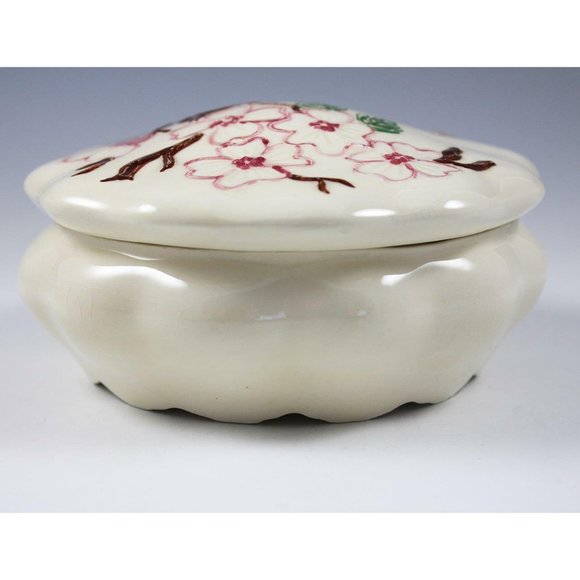 Vintage Handmade Ceramic Powder/Jewelry Box Raised Flower & Butterfly Design - Picture 3 of 8